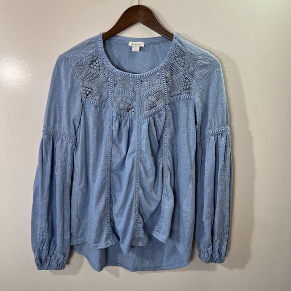 Sundance Womens Crochet Peasant Blouse Size XS Long Sleeve Blue Boho Beachy Airy - Picture 1 of 8